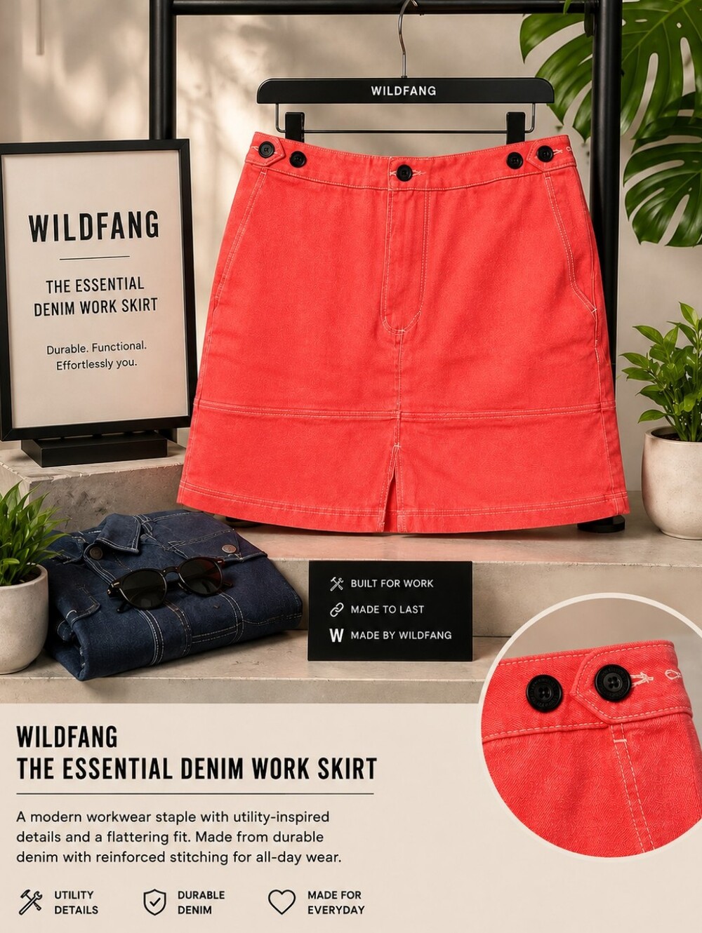 WILDFANG The Essential Denim Work Skirt- SIZES 1X & SMALL